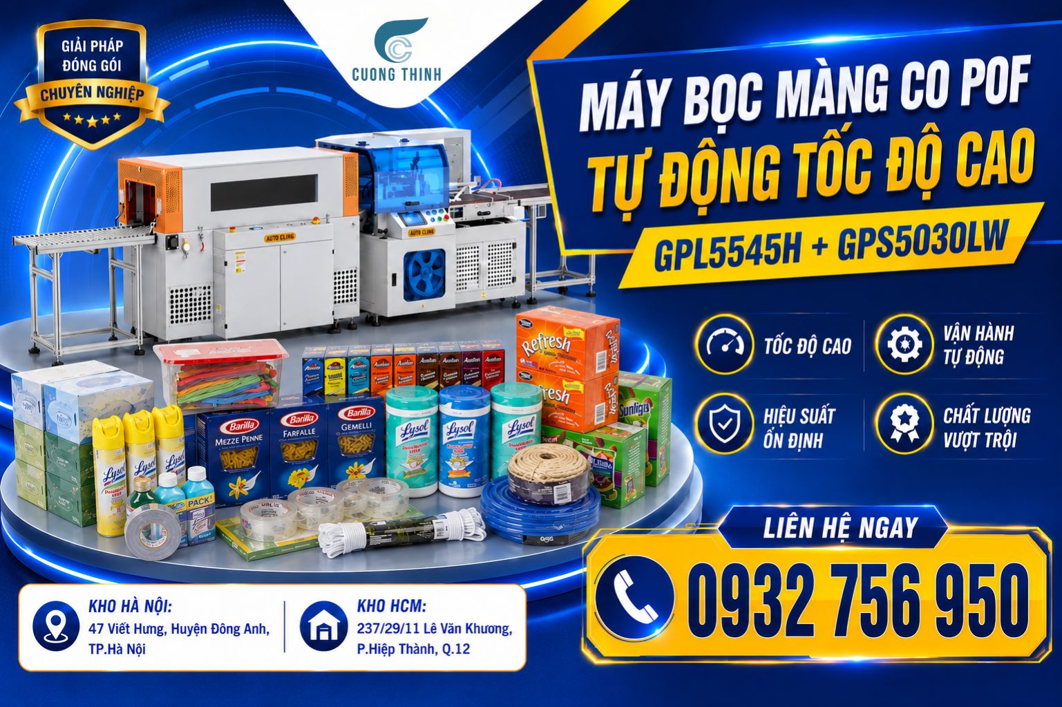MÁY BỌC MÀNG CO POF TỰ ĐỘNG TỐC ĐỘ CAO GPL5545H + GPS5030LW