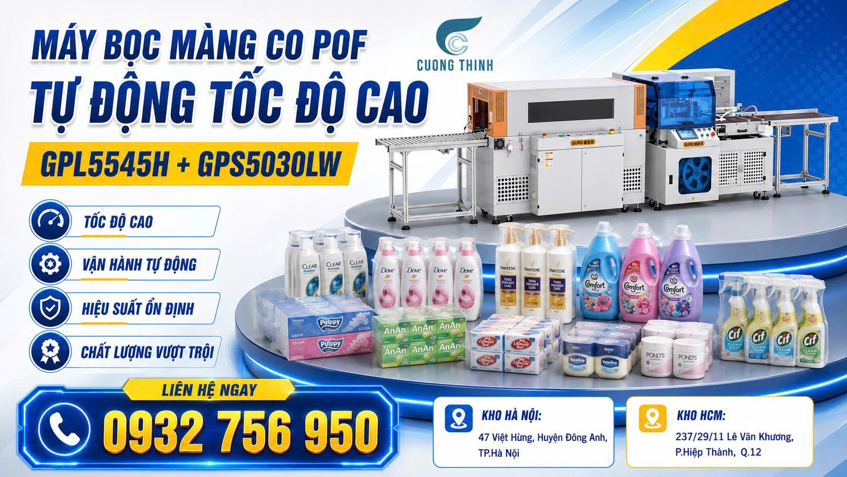 MÁY BỌC MÀNG CO POF TỰ ĐỘNG TỐC ĐỘ CAO GPL5545H + GPS5030LW