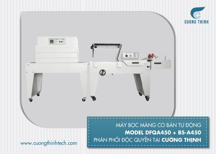 3. Máy bọc màng co bán tự động model DFQA450 + BS-A450, phân phối độc quyền tại Cường Thịnh