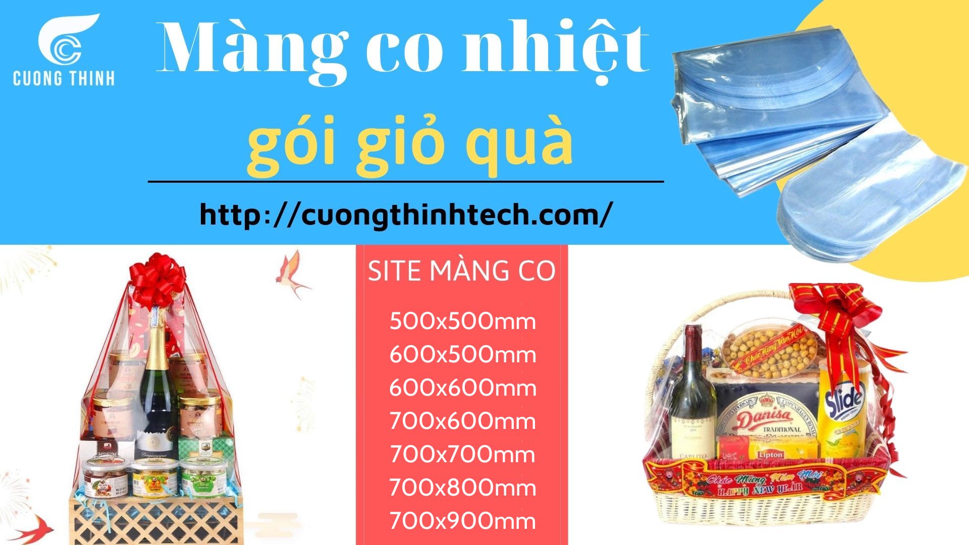 Các loại kích thước màng co gói giỏ quà tại Cường Thịnh