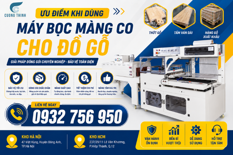 Máy bọc màng co cho đồ gỗ tấm ván dài, thớt gỗ, tấm gỗ lớn, gỗ xuất khẩu to