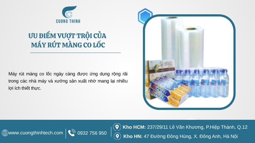 Máy rút màng co lốc là gì? Ưu điểm và ứng dụng trong ngành đồ uống – thực phẩm