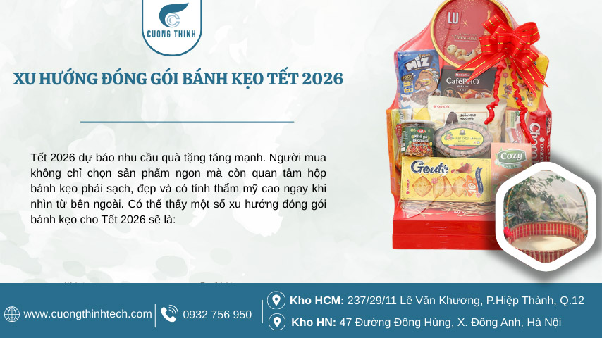 Màng co hộp bánh kẹo tết - Người mua không chỉ chọn sản phẩm ngon mà còn quan tâm hộp bánh kẹo phải sạch, đẹp và có tính thẩm mỹ cao ngay khi nhìn từ bên ngoài.