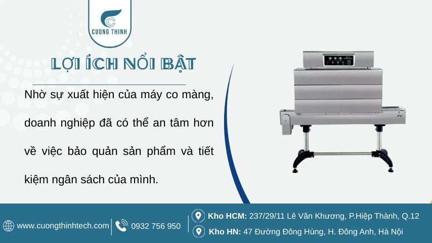 Máy Co Màng Cho Xưởng Nhỏ - Nhờ sự xuất hiện của máy co màng, doanh nghiệp đã có thể an tâm hơn về việc bảo quản sản phẩm và tiết kiệm ngân sách của mình.