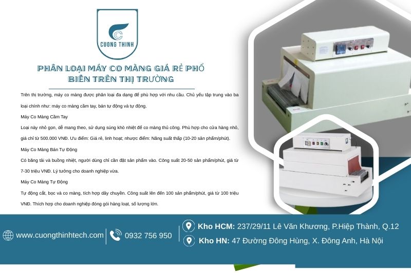 Phân Loại Máy Co Màng Giá Rẻ Phổ Biến Trên Thị Trường