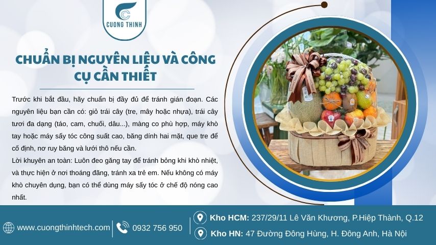 Cách bọc màng co giỏ trái cây - Chuẩn bị nguyên liệu và công cụ cần thiết