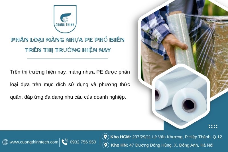 Màng nhựa PE được phân loại dựa trên mục đích sử dụng và phương thức quấn, đáp ứng đa dạng nhu cầu của doanh nghiệp.