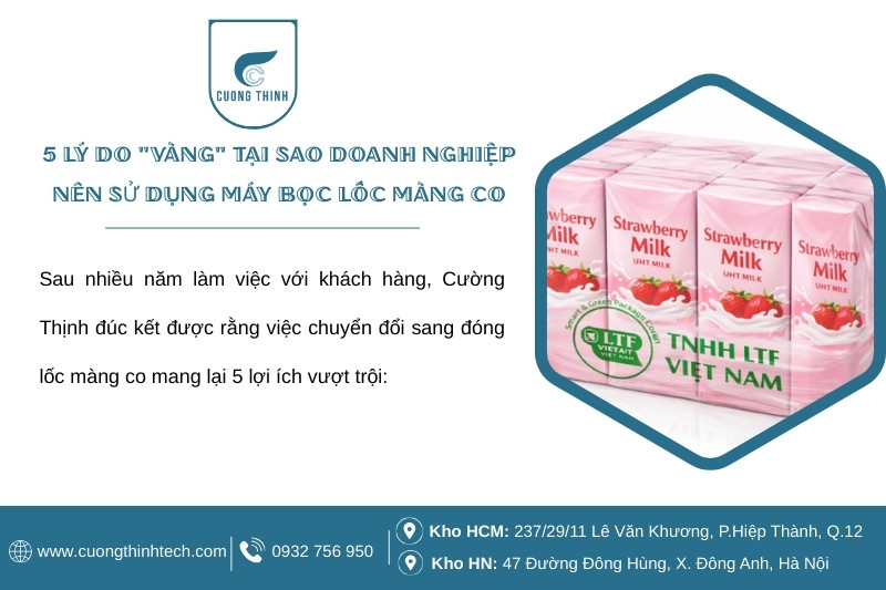 Máy bọc lốc màng co – tiết kiệm chi phí, bảo vệ sản phẩm và tối ưu vận chuyển.