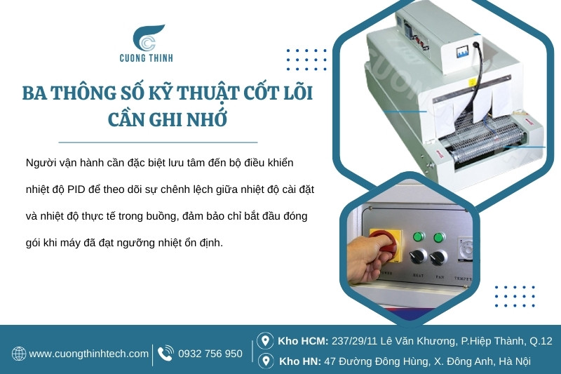 Máy co màng 4020 chân cao - Ba thông số quan trọng quyết định chất lượng co màng