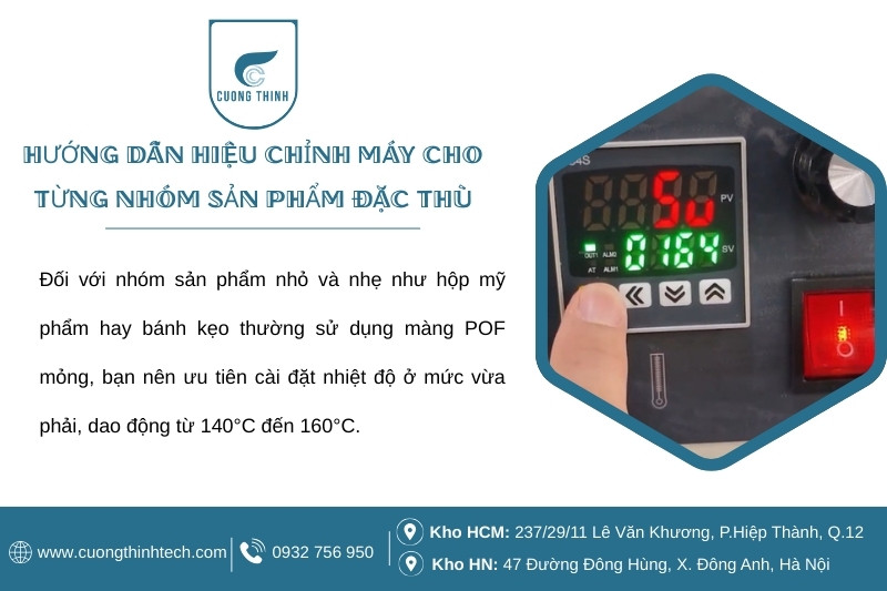 Máy co màng 4020 chân cao - Cân chỉnh đúng giúp màng co căng đẹp, không lỗi