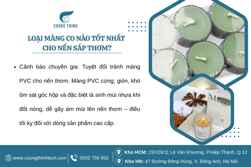 Máy Co Màng Bọc Hộp Nến Sáp Thơm - Màng POF không tạo ra mùi nhựa khó chịu, giúp bảo vệ nồng độ mùi hương nguyên bản của nến.