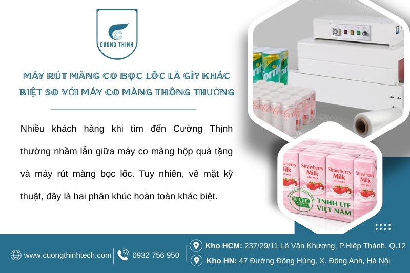Máy rút màng bọc lốc – gom nhiều sản phẩm thành khối gọn, chắc chắn.