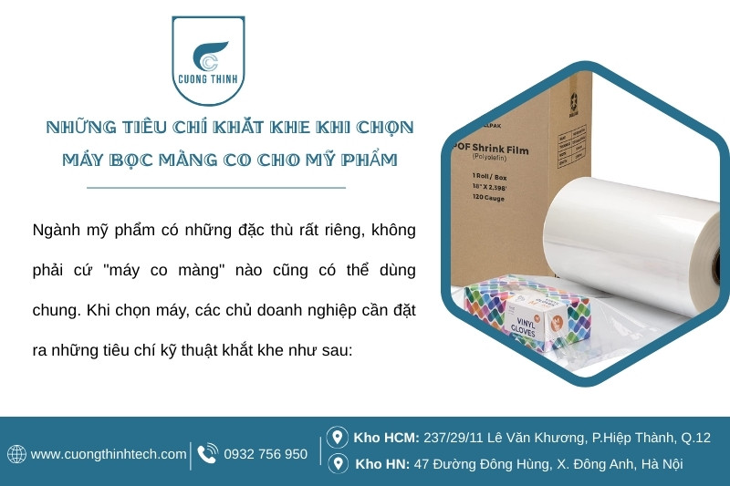 Máy Bọc Màng Co Tự Động Cho Hộp Mỹ Phẩm - Chọn đúng máy co màng – đáp ứng tiêu chuẩn khắt khe, bảo toàn chất lượng và nâng tầm mỹ phẩm.