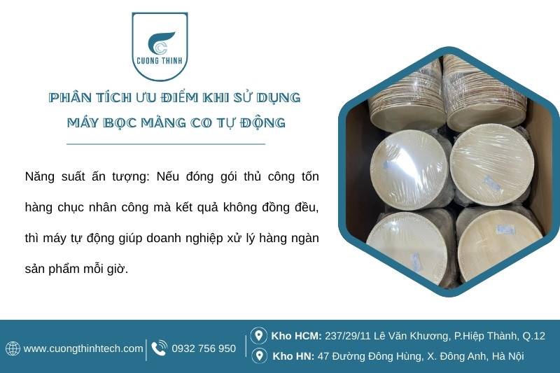 Máy bọc màng co tự động cho chén đĩa mo cau - Máy bọc màng co tự động – tăng năng suất, đường hàn hoàn hảo, tiết kiệm vật tư và bảo vệ an toàn thực phẩm.