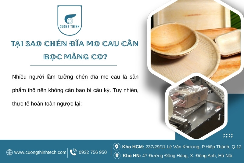 Máy bọc màng co tự động cho chén đĩa mo cau - Bọc màng co cho chén đĩa mo cau – bảo vệ vệ sinh, giữ chất lượng và nâng tầm giá trị sản phẩm.