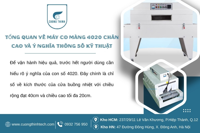 Máy co màng 4020 chân cao - Máy co màng 4020 chân cao dễ dàng tích hợp vào dây chuyền đóng gói tự động