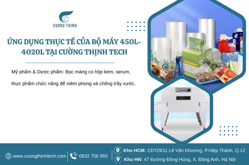 Bộ máy bọc màng co POF tự động chữ L 450L-4020L - Bộ đôi 450L-4020L đang là sự lựa chọn hàng đầu cho các ngành hàng