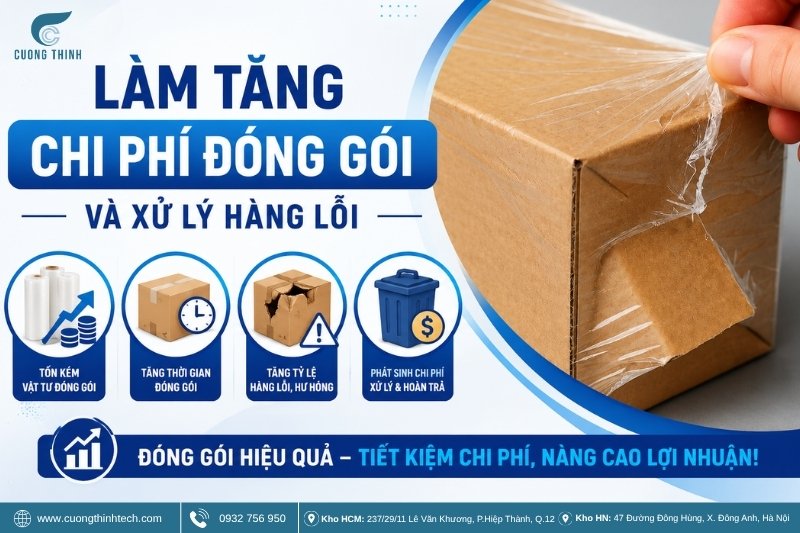 Bao bì kém chất lượng gây ảnh hưởng gì - Làm tăng chi phí đóng gói và xử lý hàng lỗi