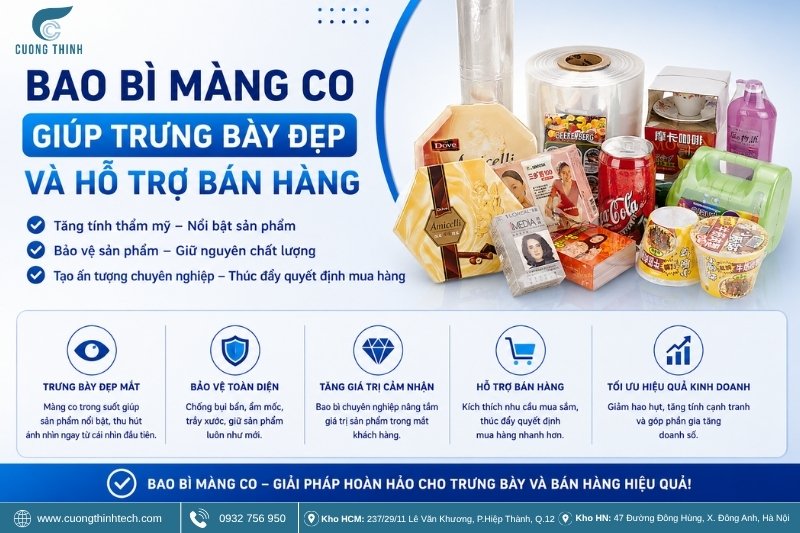 Bao bì màng co giúp trưng bày đẹp và hỗ trợ bán hàng