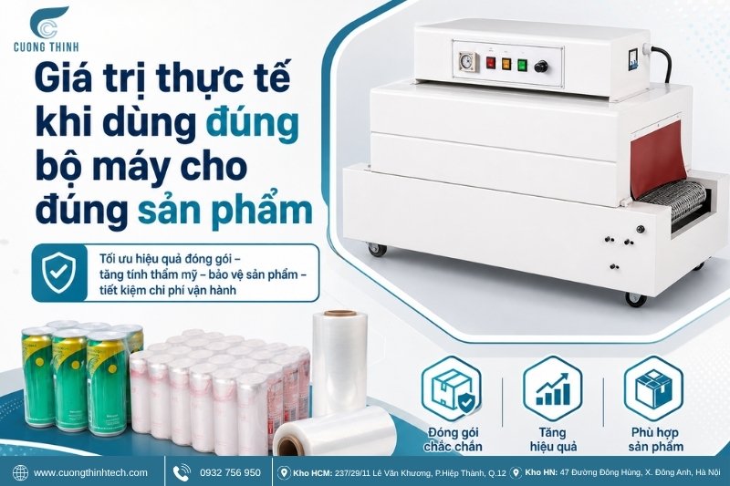 Máy bọc màng co tự động 450L – BS4020L - Giá trị thực tế khi dùng đúng bộ máy cho đúng sản phẩm