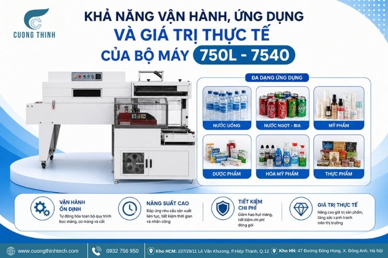 Bộ máy bọc màng co tự động 750L - 7540 - Khả năng vận hành, ứng dụng và giá trị thực tế của bộ máy 750L - 7540