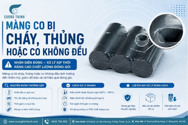 Màng co bị cháy, thủng hoặc co không đều