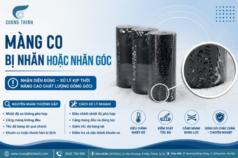 Màng co bị nhăn hoặc nhăn góc