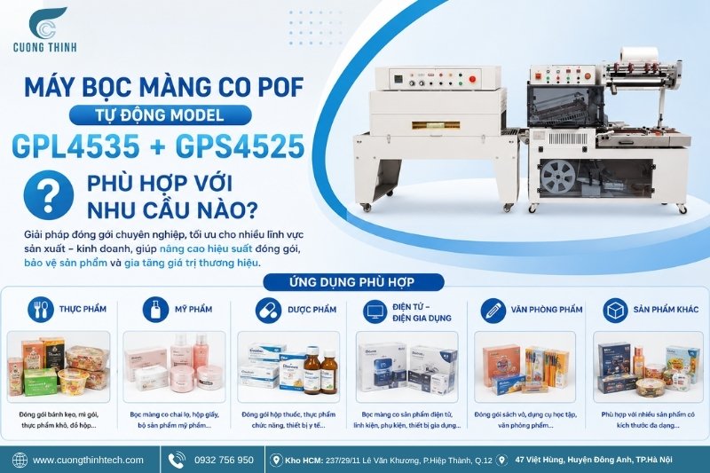 Máy bọc màng co POF tự động GPL4535 + GPS4525 phù hợp với nhu cầu nào
