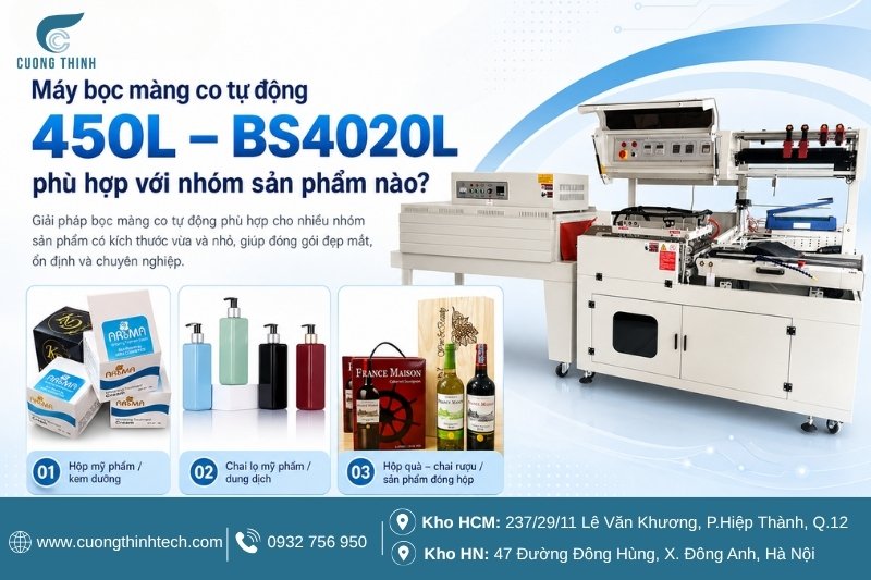Máy bọc màng co tự động 450L – BS4020L phù hợp với nhóm sản phẩm nào