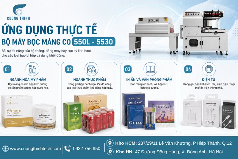 Ứng dụng thực tế của bộ máy bọc màng co 550L - 5530
