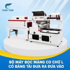 Bộ máy bọc màng co chữ L có băng tải đưa ra đưa vào