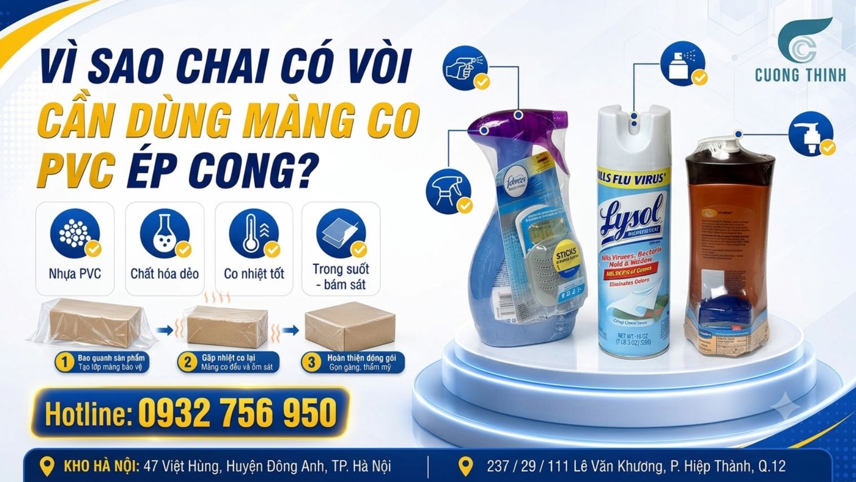 Màng co PVC ép cong bo tròn Chai có vòi, chai xịt