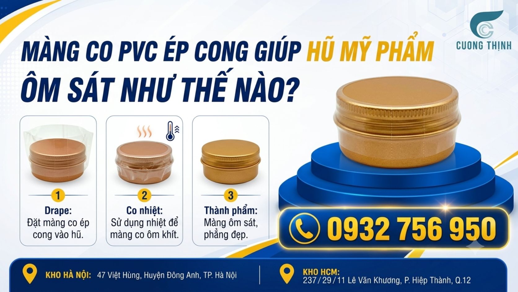 Màng co PVC ép cong bo tròn Hũ mỹ phẩm, hũ serum tròn