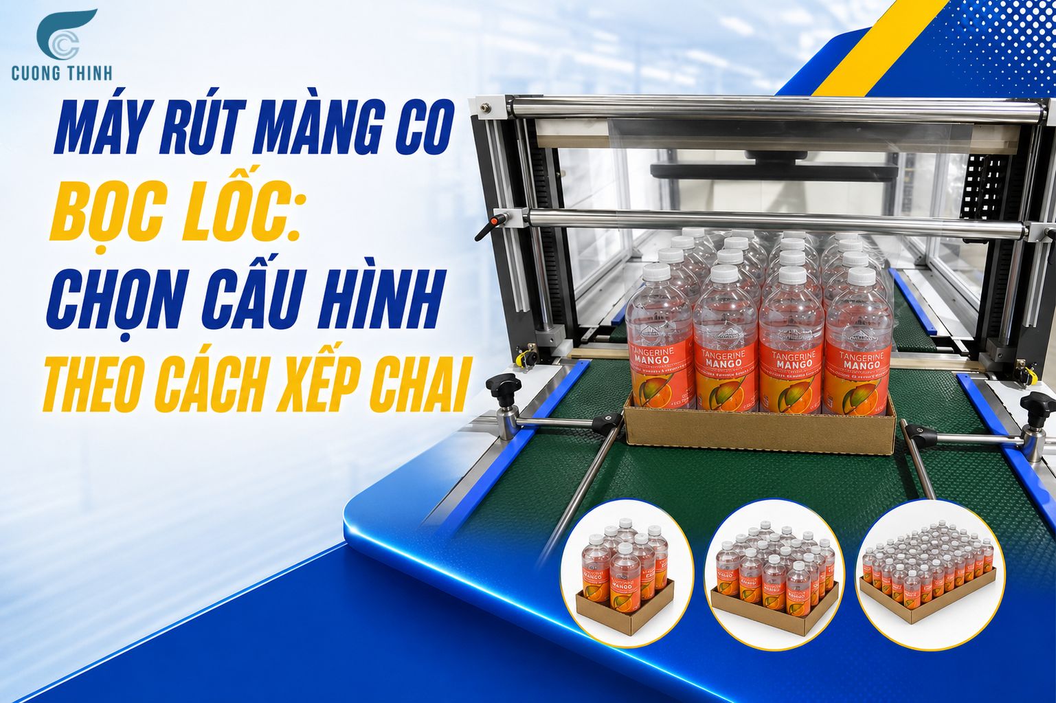 Lốc chai đặt trên khay đỡ trước khi đi vào buồng co nhiệt