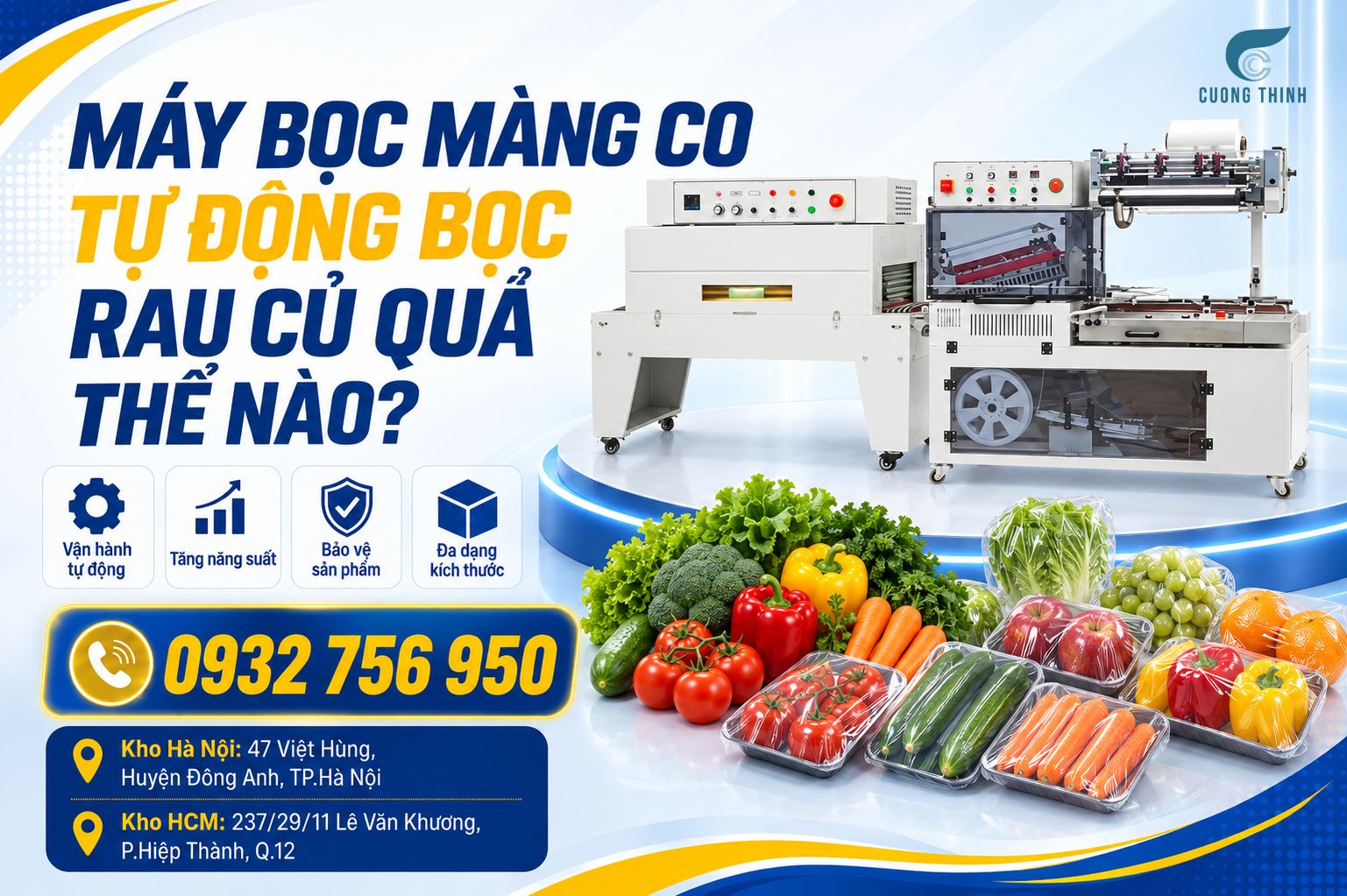 Máy bọc màng co tự động bọc rau củ quả