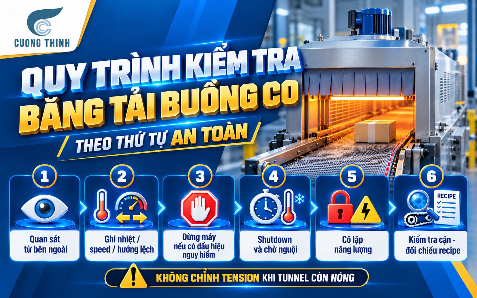 Quy trình kiểm tra băng tải buồng co theo thứ tự an toàn