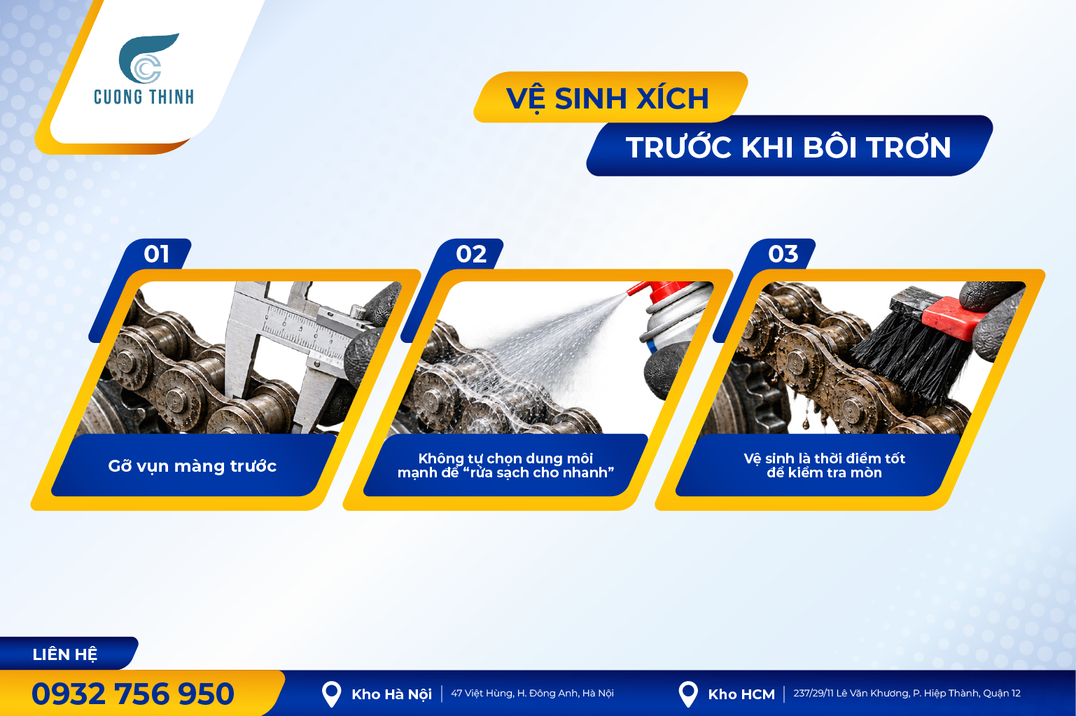 Vệ sinh xích trước khi bôi trơn