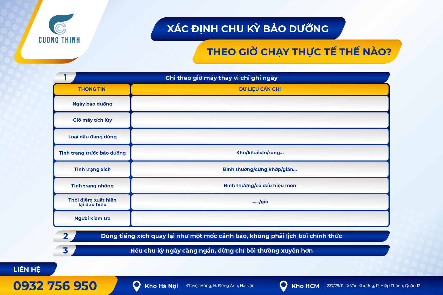Xác định chu kỳ bảo dưỡng theo giờ chạy thực tế thế nào?